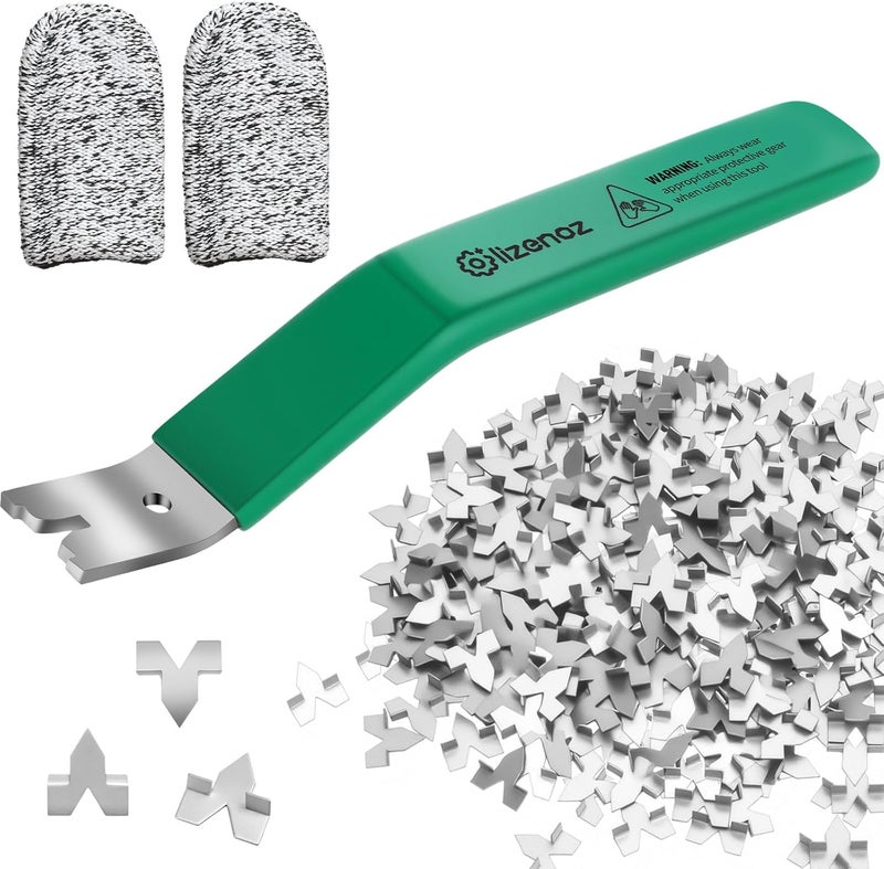 lizenoz Glazier Point Driver Tool with 200 Glazing Points & 2 Finger Cots - for Framing Glass, Pictures, Cross Stitch - Rust-Resistant Iron/Zinc Push Points, Easy-Grip Handle - Image 1